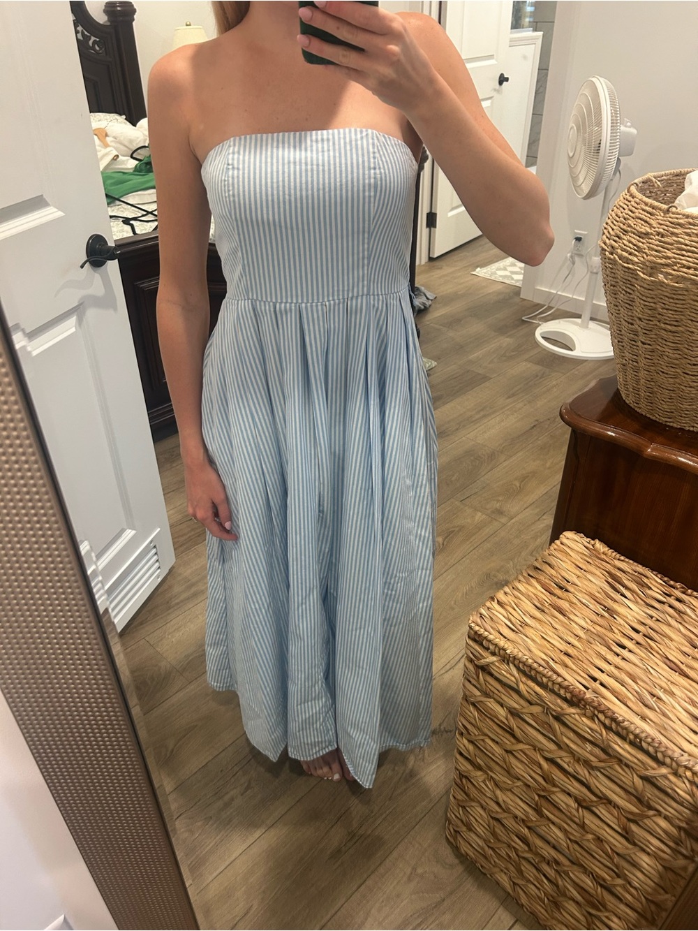 a new day Strapless Light Blue & White Pinstripe Maxi Dress